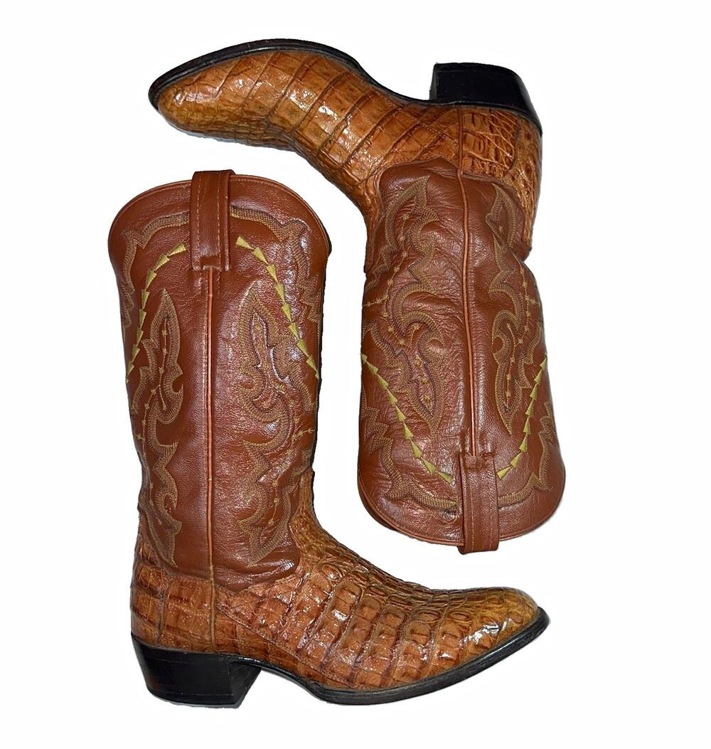 Dan Post Caiman Tail Cowboy Boots Honey Cognac Brown Exotic Leather Men’s 8 D